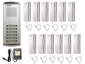 Commax 12-Apartment Building Audio Intercom Set: 12-Button Lobby Unit, 12 room units DP-SS and Power Supply