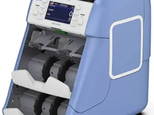 3 pocket Kisan Newton 30 Banknote Sorter, 600 Hopper Capacity, 200 Stacker Capacity, Up To 48 Currencies, 4.3'' Touch Display, Serial Port, LAN / USB Interface, 100 Reject, Blue | Newton30